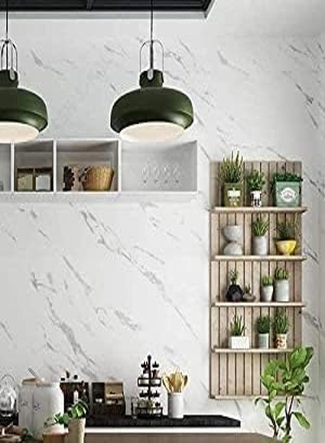 QUEBERS Marble Finish Self-Adhesive Flooring Tile Stickers Peel and Stick Wall 3D Tiles Stickers for Wallpaper, Effect PVC Vinyl Flooring Sheets (60 X 200 CM, 2 Meter) (White, Pack of 1) - Image 3